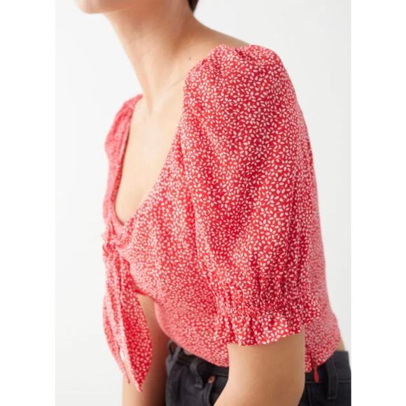 & Other Stories 10 crepe cropped top bow ruffled tied front side zip closure - Picture 3 of 11